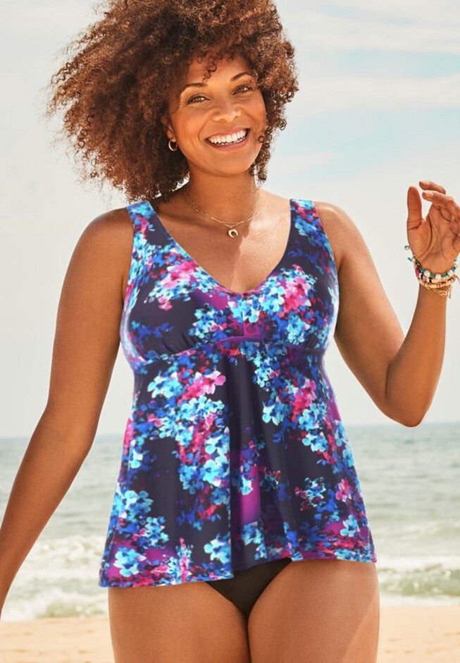 V-Neck Flowy Tankini Set, , hi-res image number null