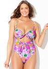 Underwire Tie Front Bandeau One Piece, , alternate image number null