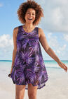 Quincy Mesh High Low Cover Up Tunic, PURPLE ELECTRIC PALM, hi-res image number null