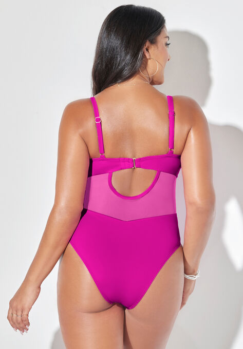 Cup Sized Mesh Underwire One Piece Swimsuit, , on-hover image number null