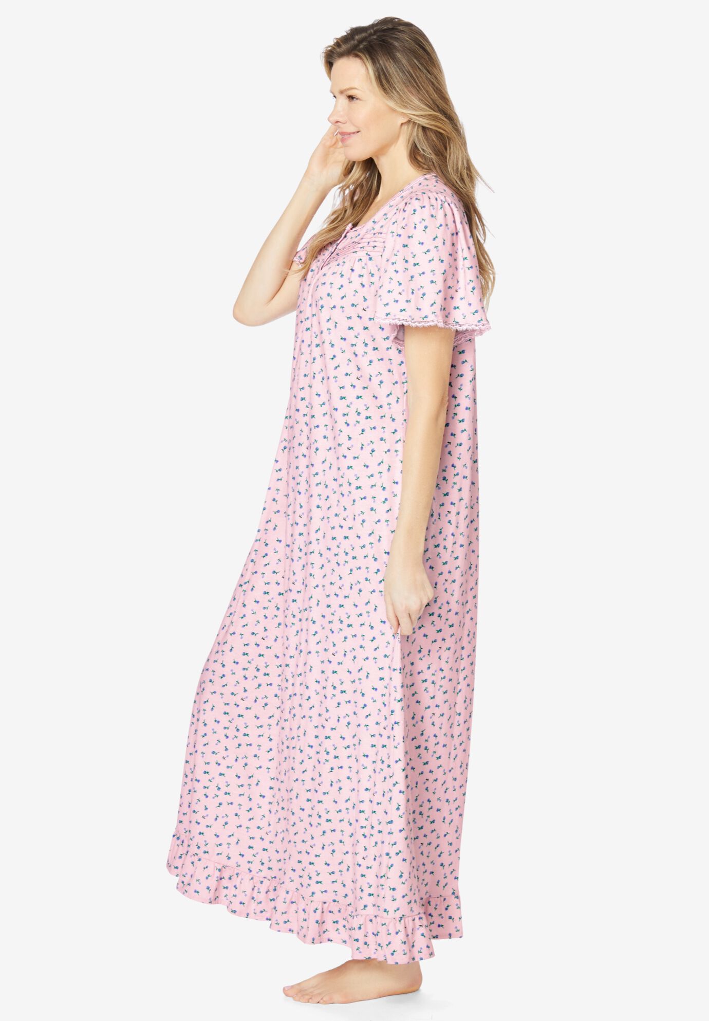 Long Floral Print Cotton Gown, PINK DITSY, alternate image number 2