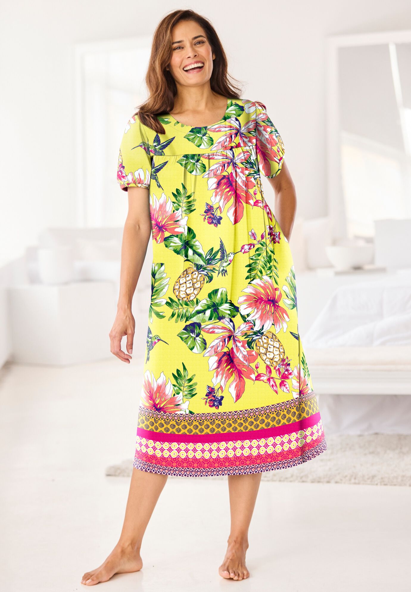 Short Print Shirred Lounger, , alternate image number 4