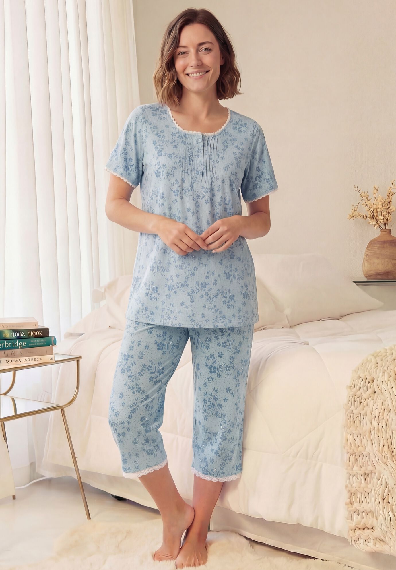 2-Piece Pintuck Tee and Capri Sleep Set, , alternate image number 3