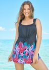 Smocked Swimdress Set, BLACK TROPICAL, hi-res image number null