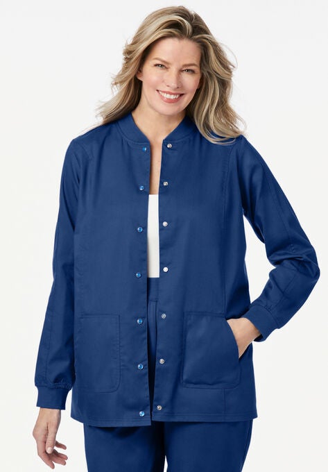 Snap Front Scrub Jacket, EVENING BLUE, hi-res image number null
