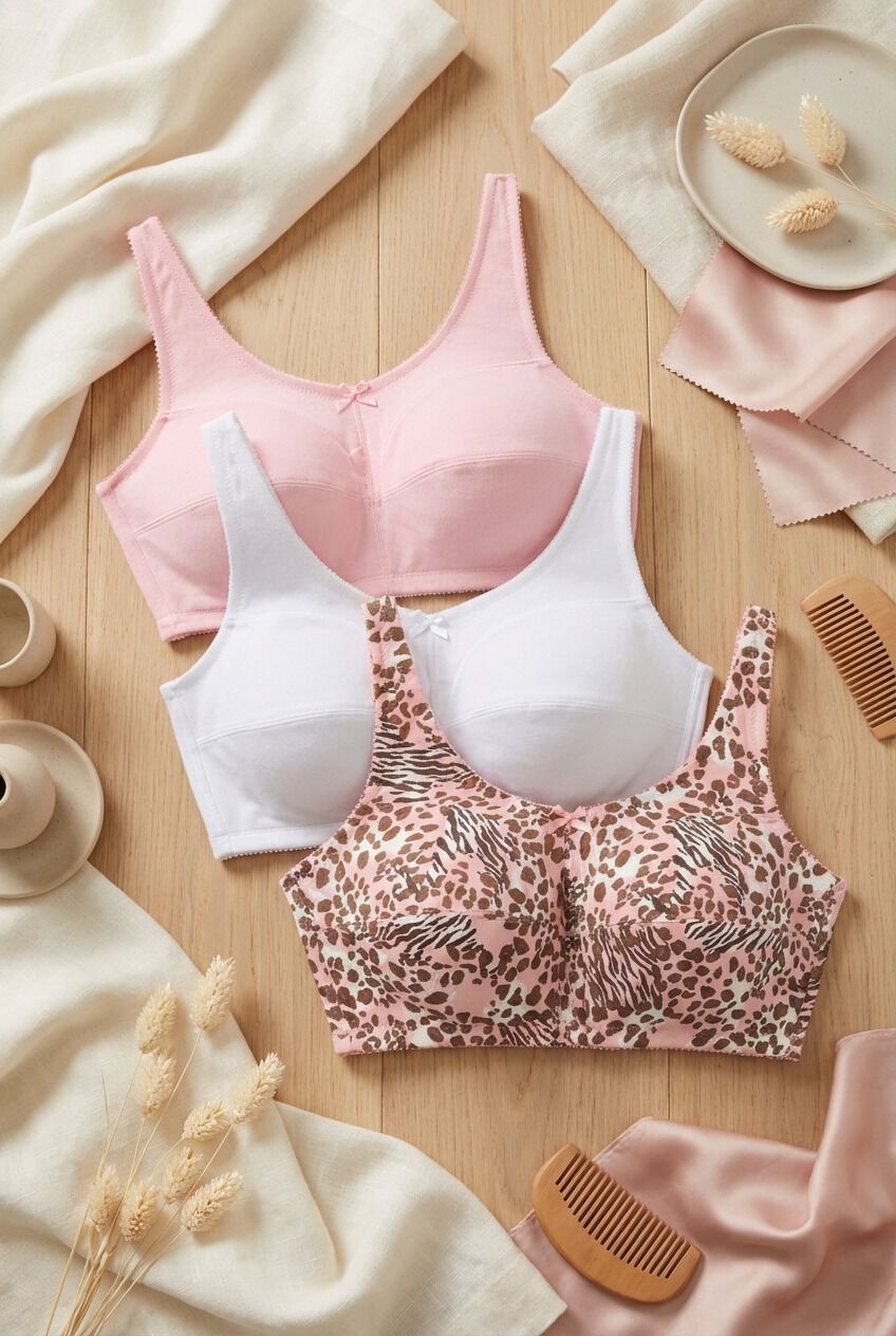 3-Pack Cotton Wireless Bra, ROSE QUARTZ ASSORTED, alternate image number 2