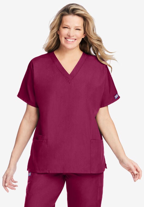 Traditional Classic V-Neck Scrub Top, WINE, hi-res image number null