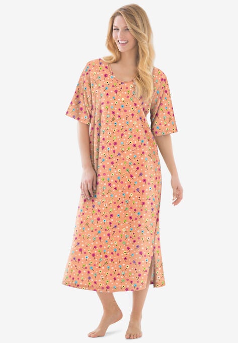 Long Tagless Sleepshirt, HONEY PEACH FLORAL, hi-res image number null