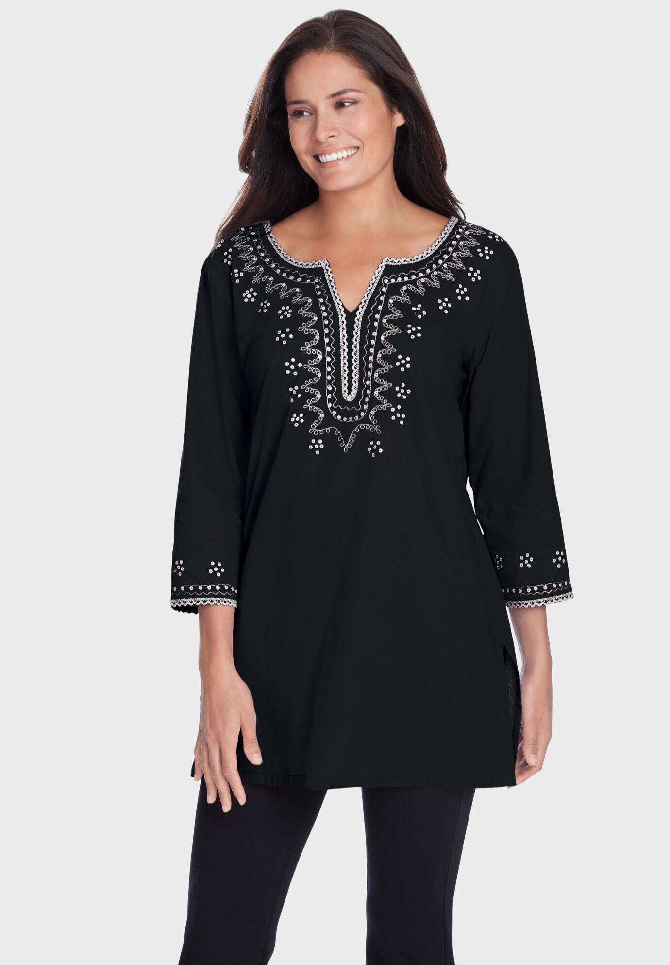 Sequined cotton tunic, BLACK, hi-res image number 0