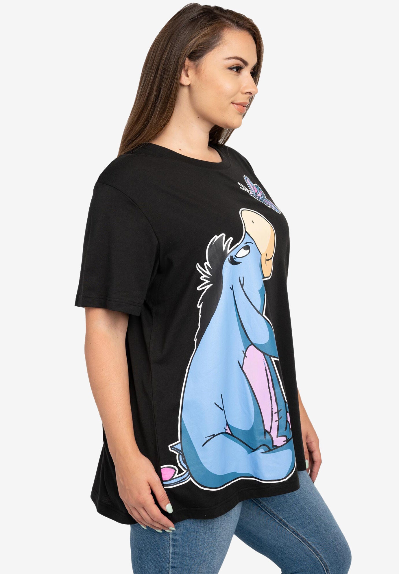 Women s Plus Size Disney Eeyore Butterfly Black Short Sleeve T