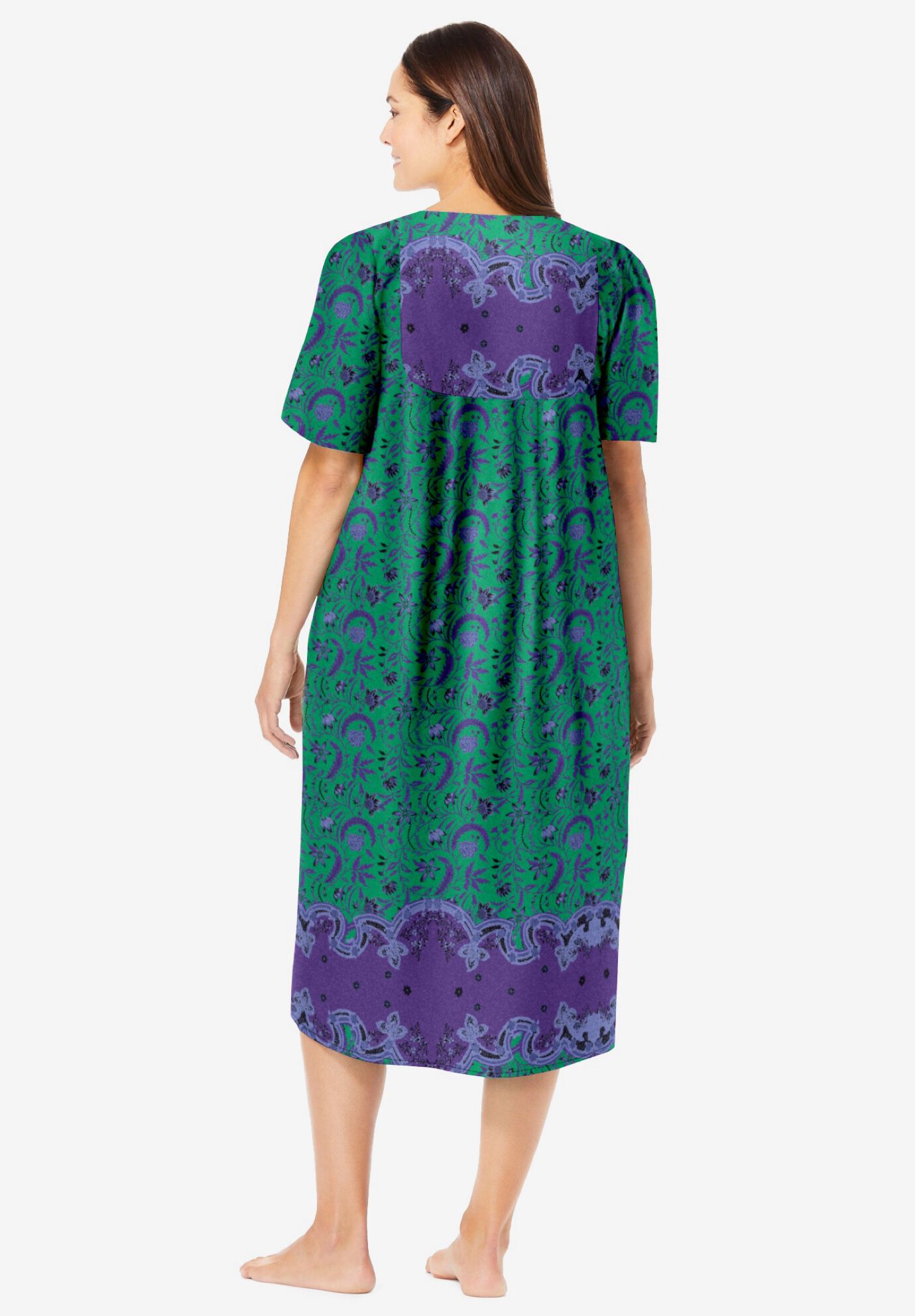 Bib-Front Short Sleeve Short Lounger, KELLY GREEN FOLK FLORAL, on-hover image number 1