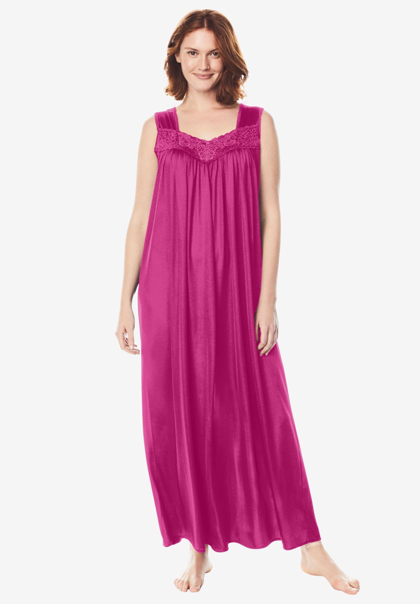 Long Tricot Knit Nightgown, PARADISE PINK, hi-res image number 0