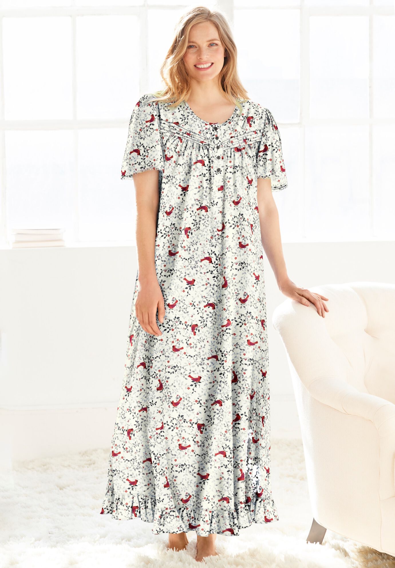 Long Floral Print Cotton Gown, , alternate image number 5