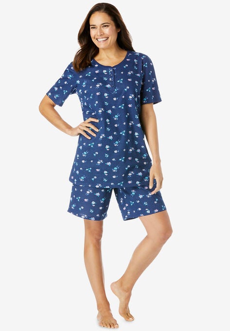 Floral Henley PJ Set, EVENING BLUE FLOWERS, hi-res image number null