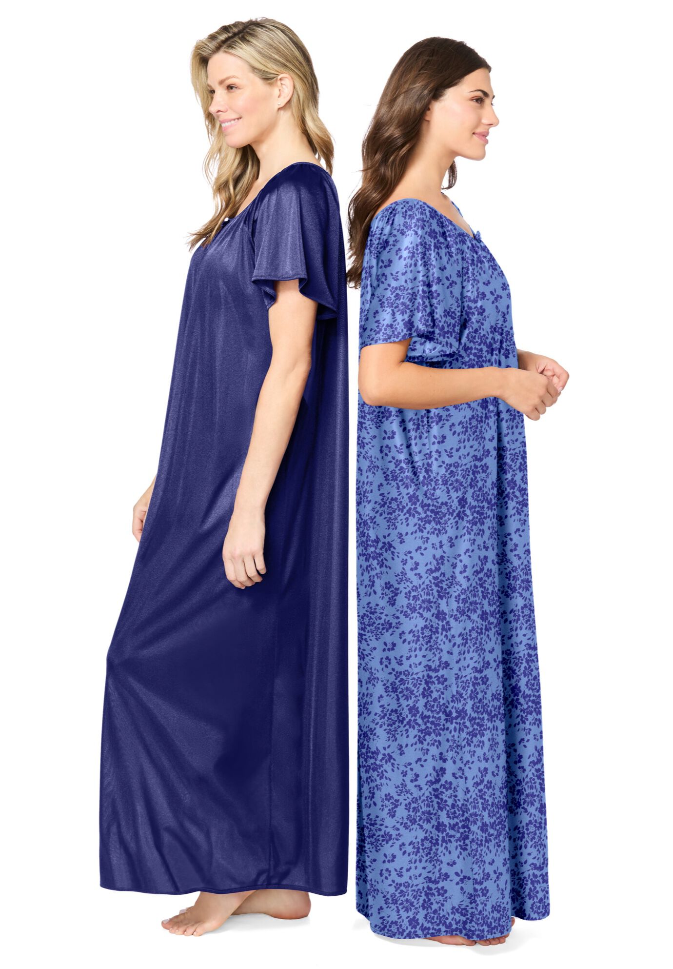 2-Pack Long Silky Gown, ULTRA BLUE FRENCH BLUE FLOWER, alternate image number 2