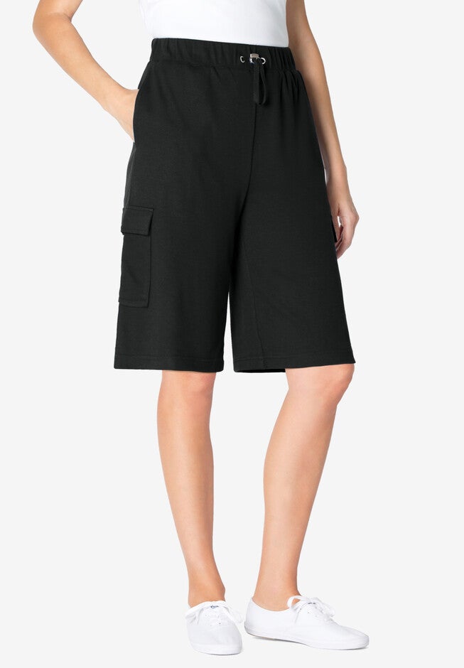 Pull-On Knit Cargo Short, BLACK, hi-res image number null
