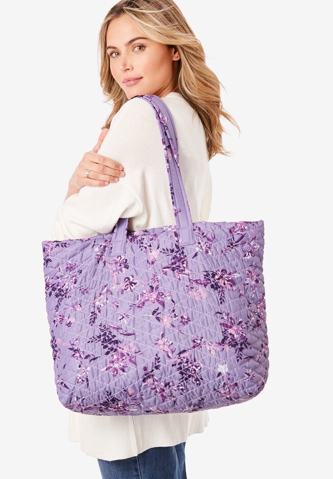 Quilted Tote Set, SOFT IRIS GRAPHIC BLOSSOM, hi-res image number 0