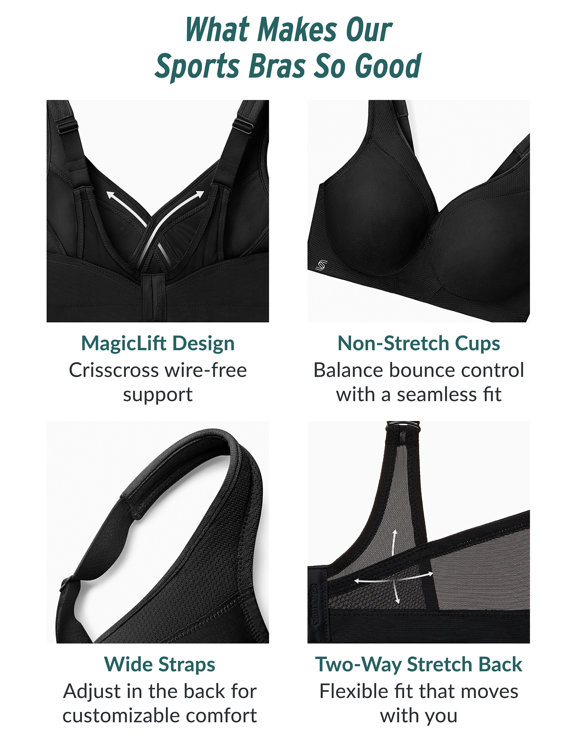 Glamorise MagicLift Seamless Sports Wirefree Bra 1006 (Women's & Women's Plus), CHARCOAL GRAY, alternate image number 5