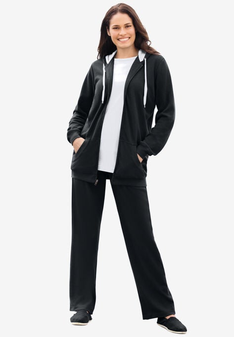 Contrast Tie Hoodie Set, BLACK WHITE, hi-res image number null