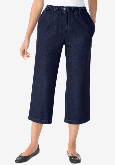Elastic-Waist Cotton Capri, , alternate image number null
