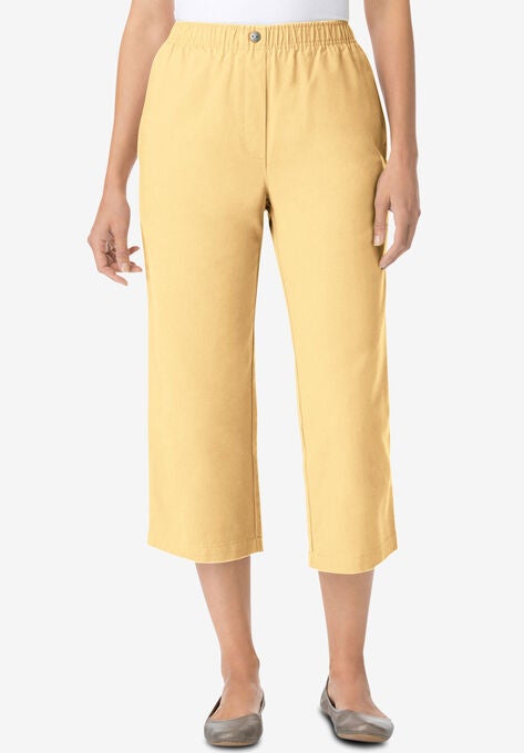 Elastic-Waist Cotton Capri, , alternate image number null