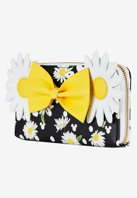 Loungefly X Disney Minnie Mouse Daisies Zip Around Wallet Bow Black, , on-hover image number null