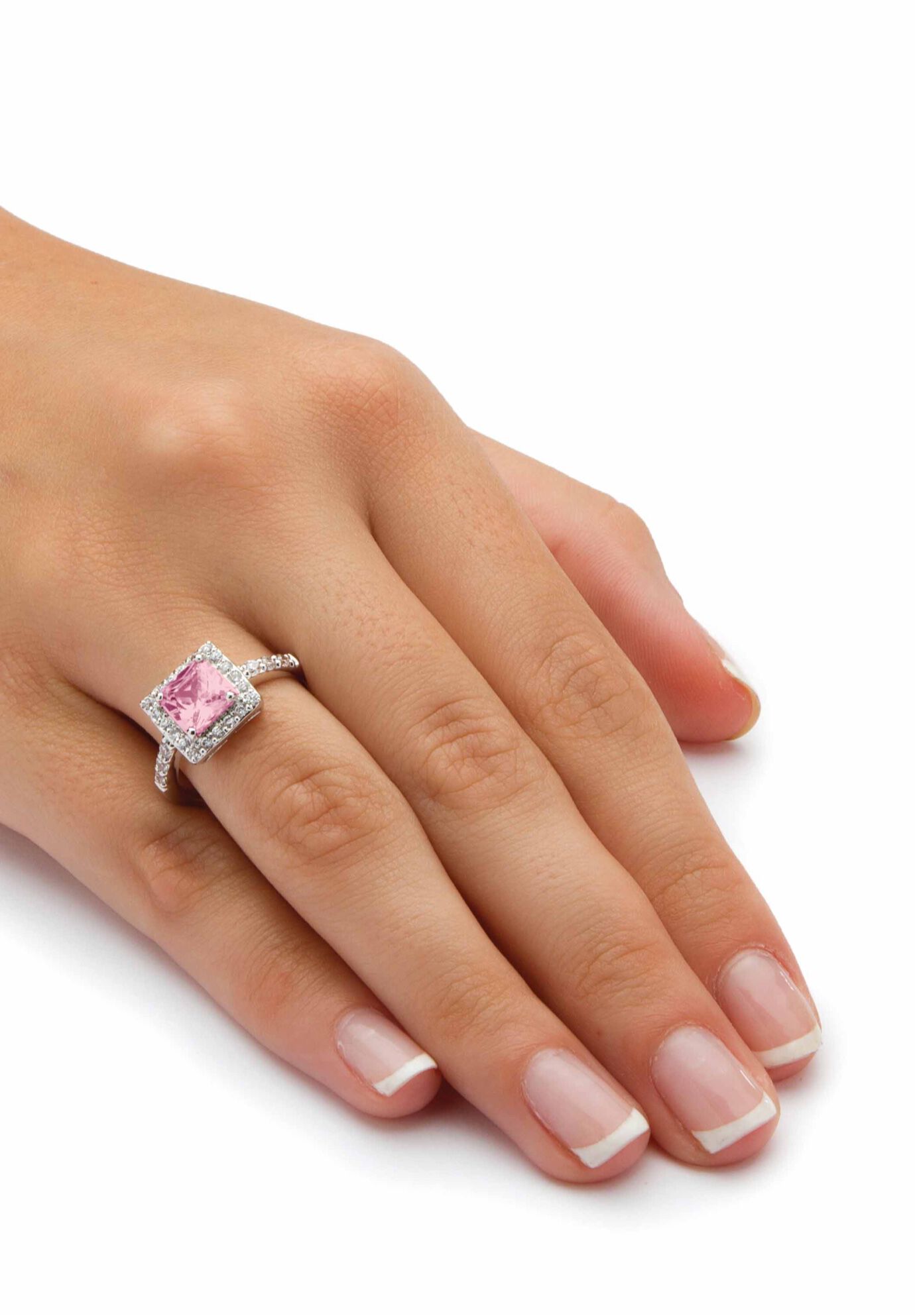 Simulated Birthstone and Crystal Halo Ring in Sterling Silver, , alternate image number 2