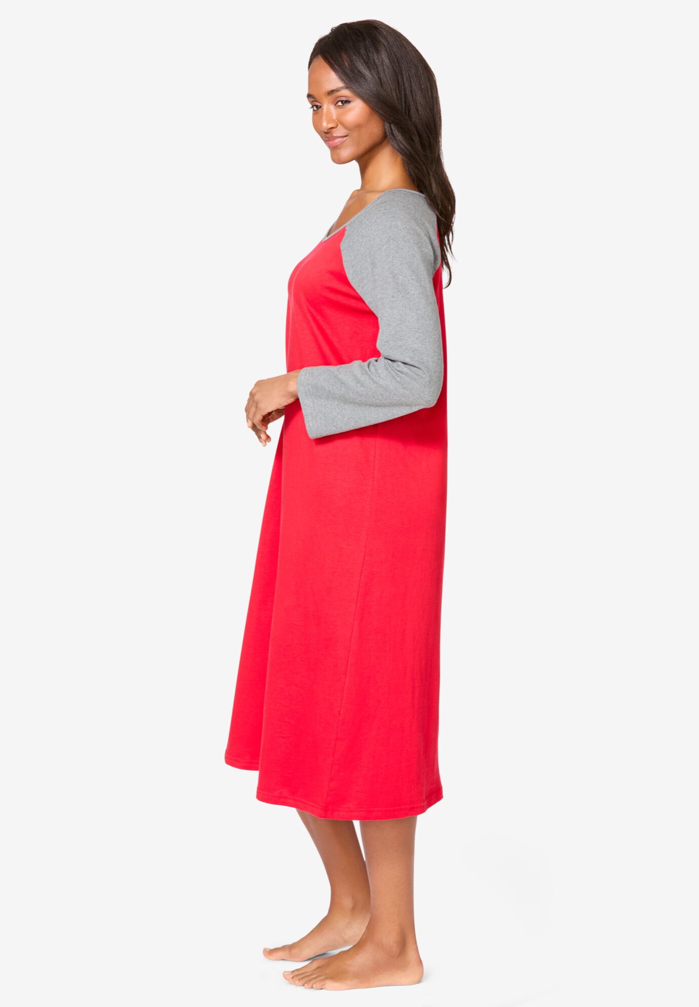 Avenue Body Baseball Sleepshirt, HOT RED, alternate image number 2