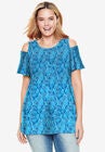 Short-Sleeve Cold-Shoulder Tee, CARIBBEAN BLUE STAMPED PAISLEY, hi-res image number null
