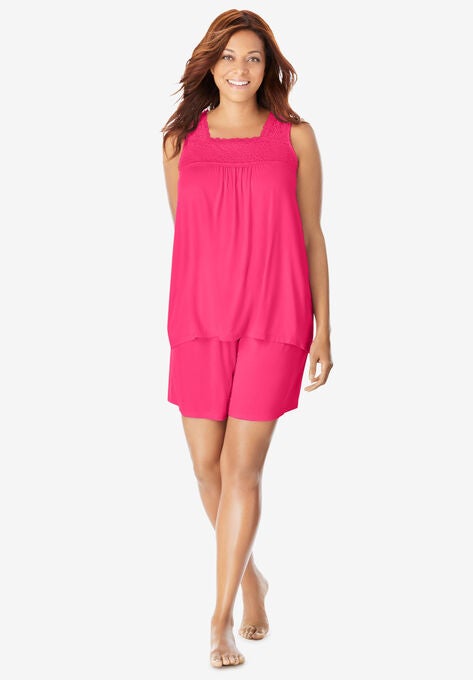 Lace-Trim Short Pajama Set , PINK BURST, hi-res image number null
