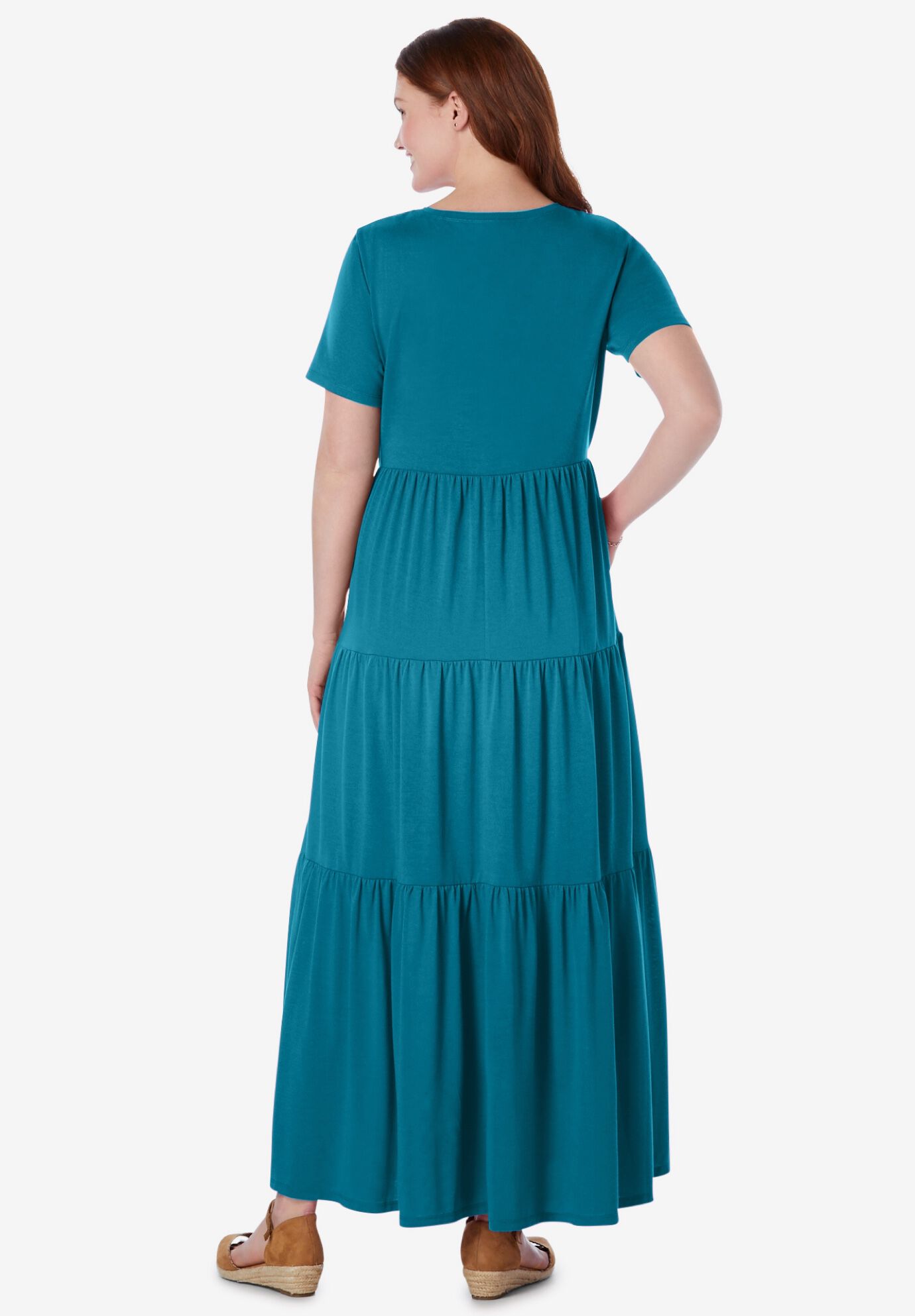 Short-Sleeve Tiered Dress, DEEP TEAL, on-hover image number 1