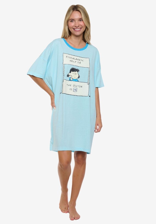 Women's Peanuts Lucy The Doctor Dorm Sleep Shirt One Size Blue, BLUE, alternate image number null