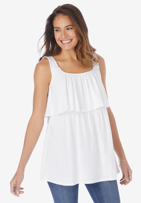 Ruffled Popover Tank Top, WHITE, hi-res image number null