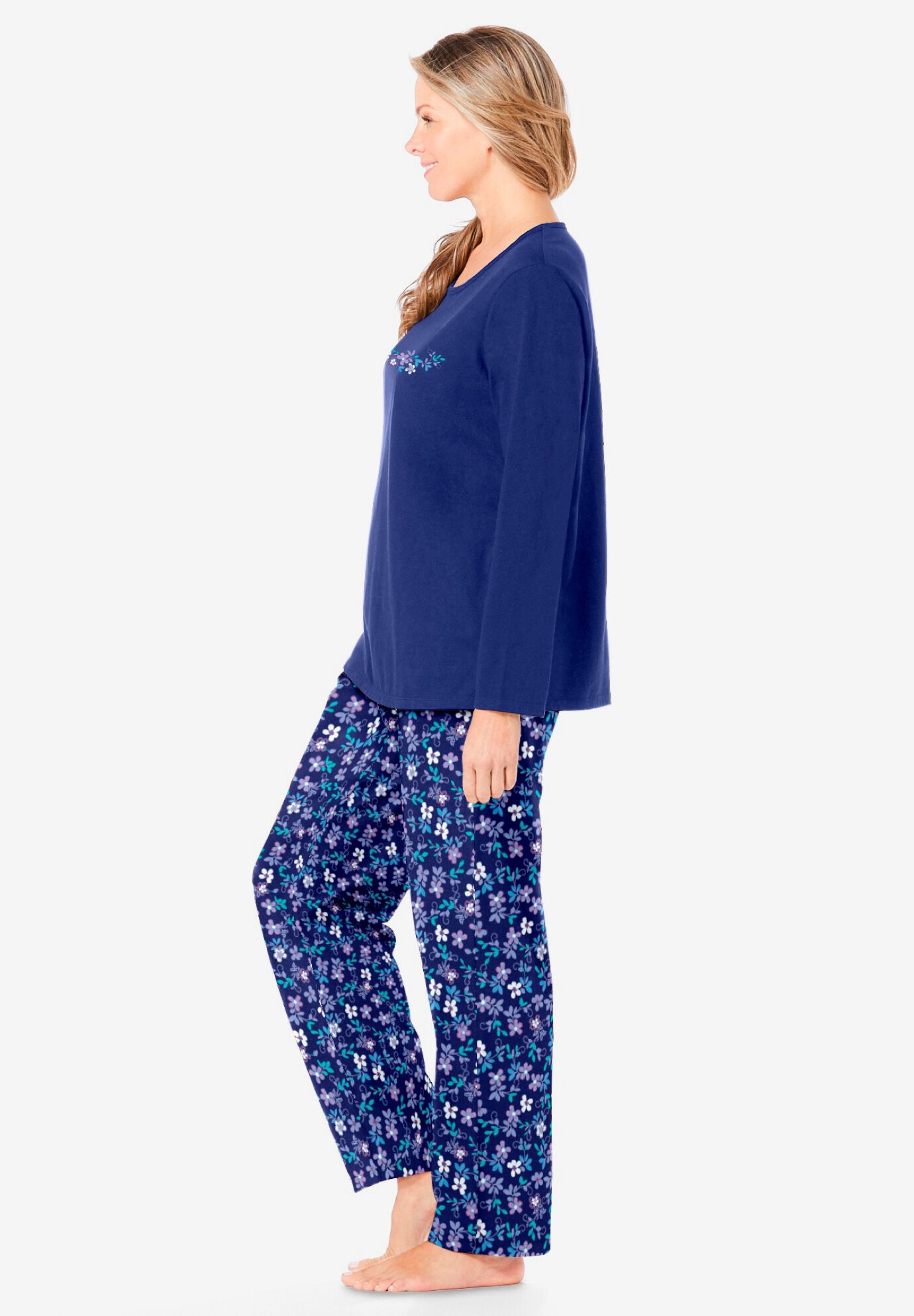 Long Sleeve Knit PJ Set, EVENING BLUE FLOWERS, alternate image number 2