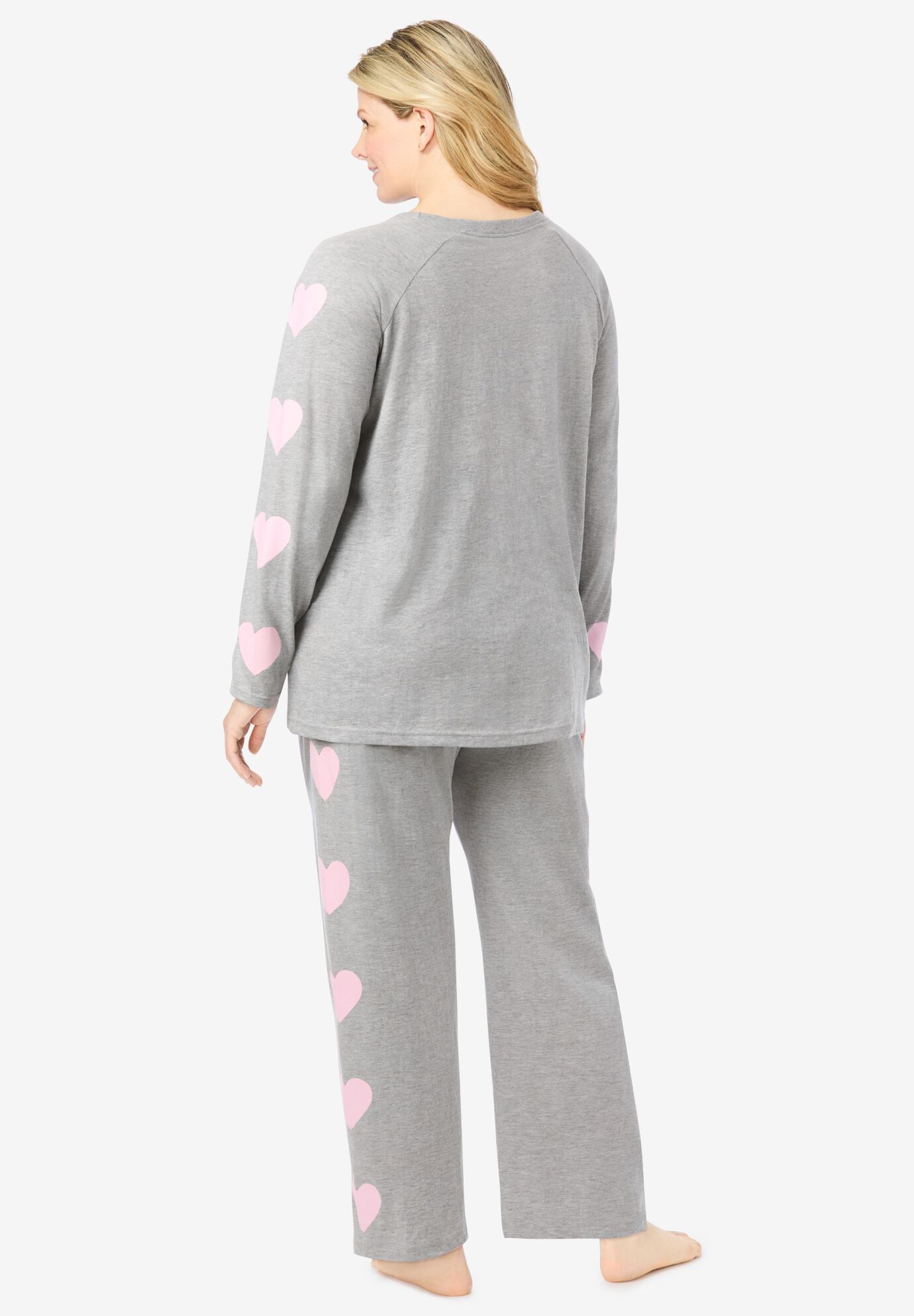 Side Print Pajama Set, HEATHER GREY HEART, on-hover image number 1