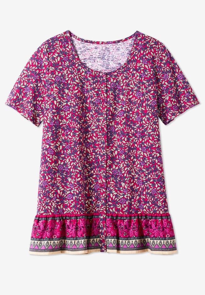 U-Neck Button Front Tee, , alternate image number null