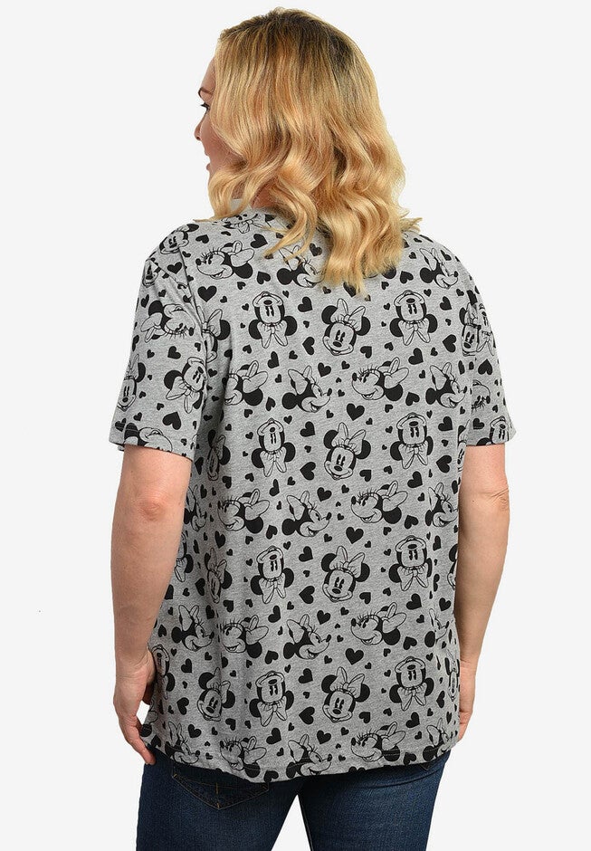 Disney Women's Minnie Mouse Hearts All-Over T-Shirt Gray, , on-hover image number 1