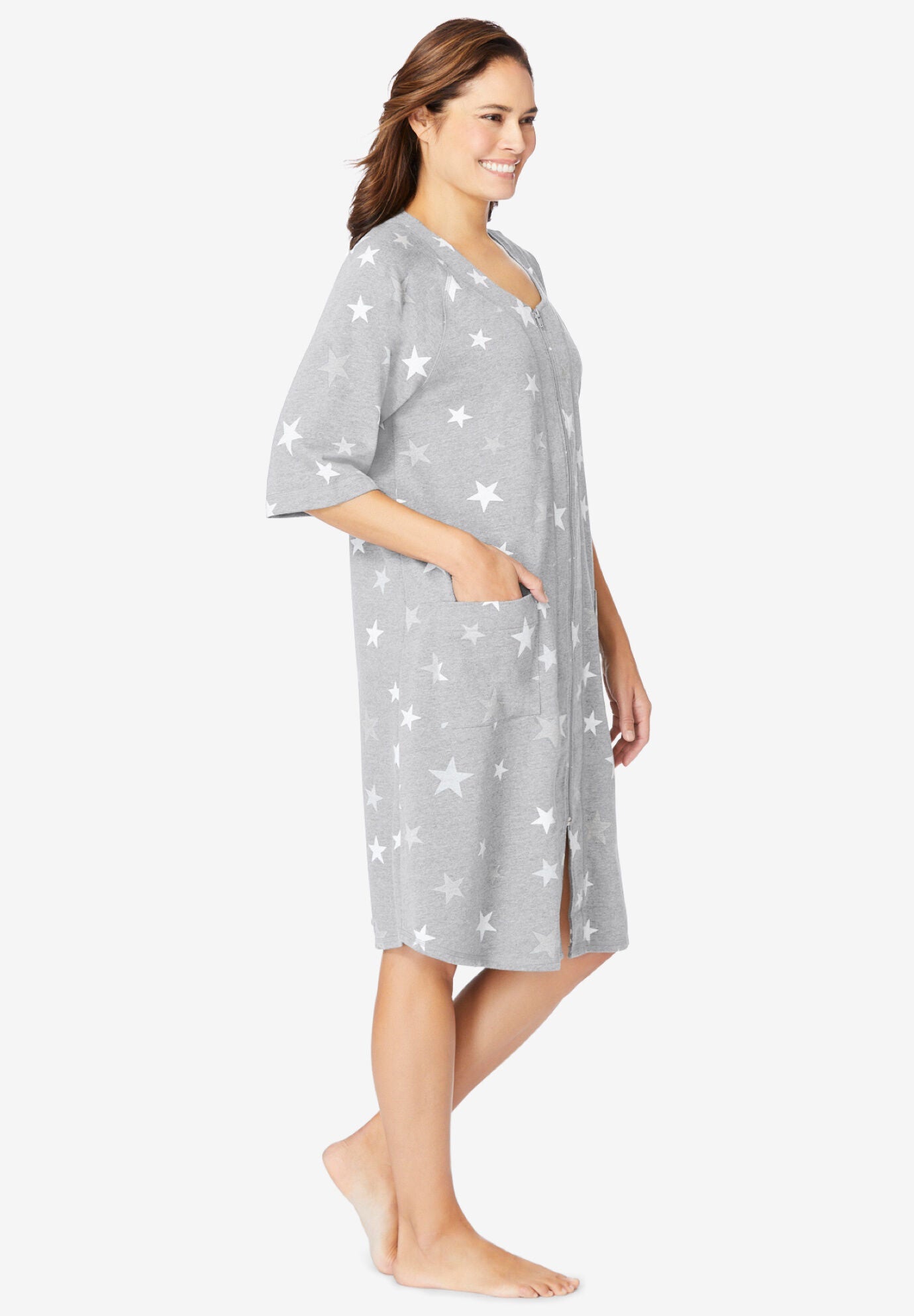 Everyday Short French Terry Zip Front Robe Heather Grey Swimsuits For All