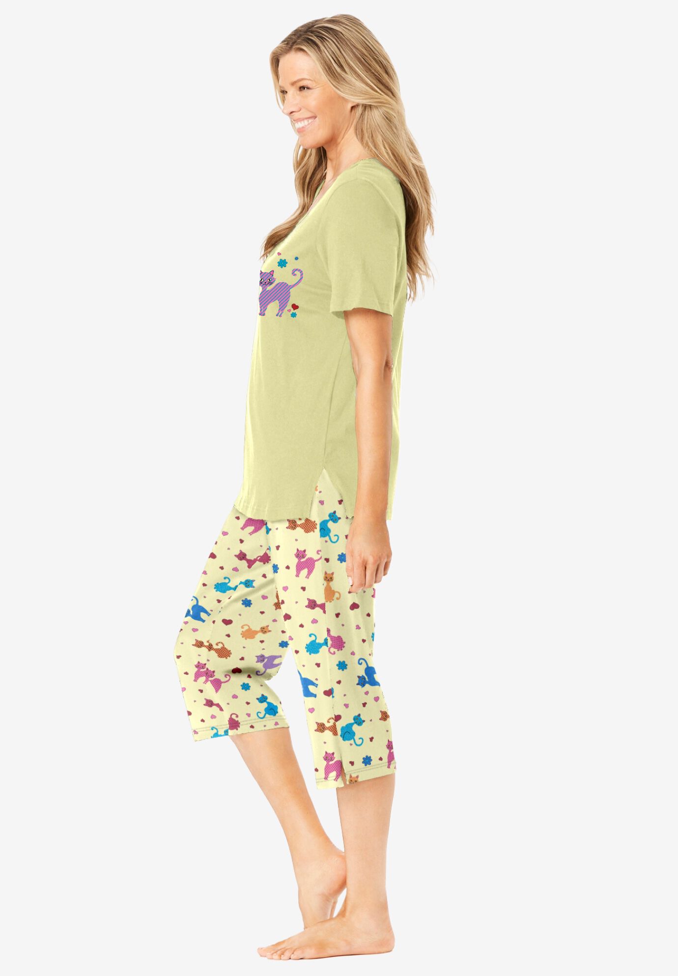2-Piece Capri Cotton PJ Set, YELLOW CATS, alternate image number 2