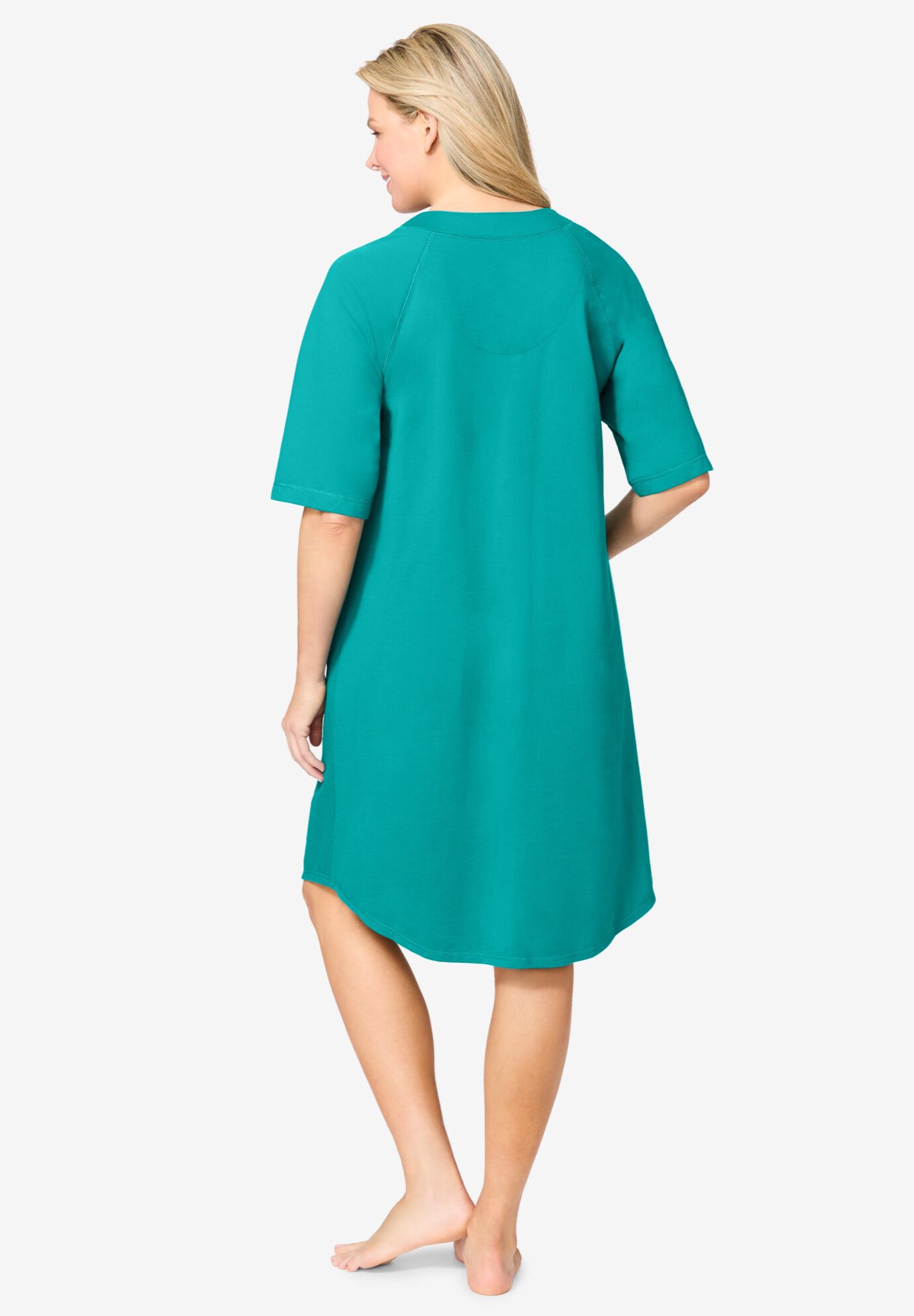 Short French Terry Zip-Front Robe, AQUAMARINE, on-hover image number 1