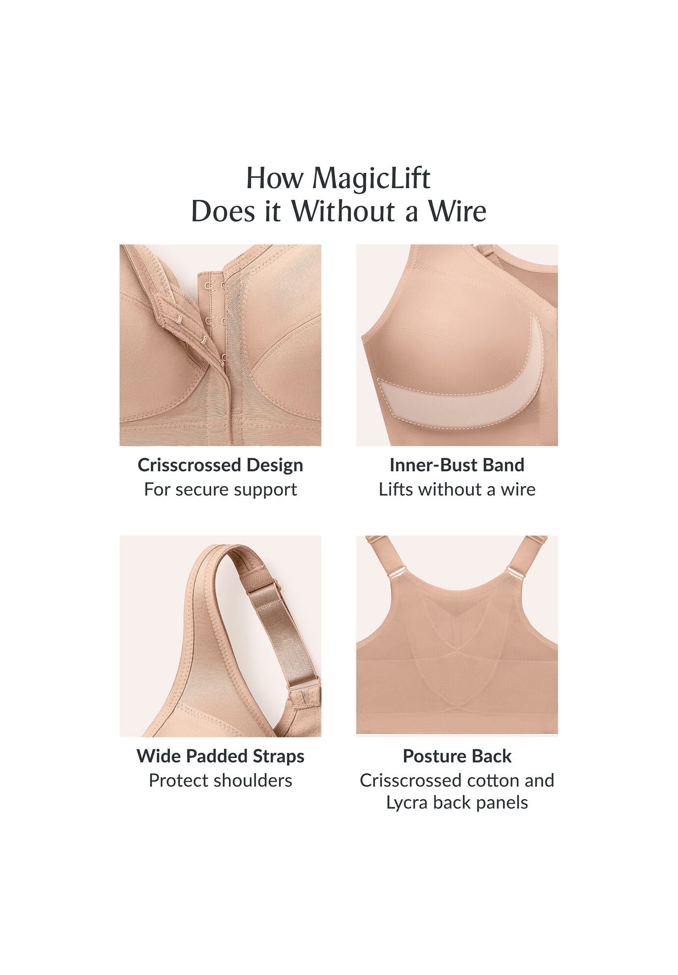 Glamorise® Magic Lift® Front-Close Posture Wireless Bra 1265, , alternate image number 7