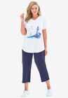 Two-Piece V-Neck Tunic & Capri Set, NAVY SEASIDE, hi-res image number null