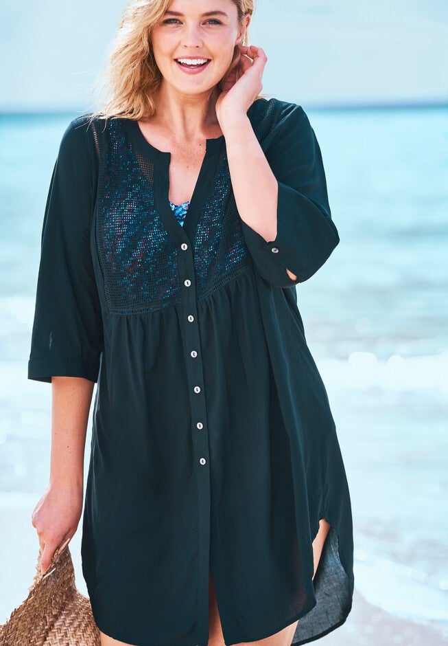 Crochet-Front Cover Up , BLACK, hi-res image number null