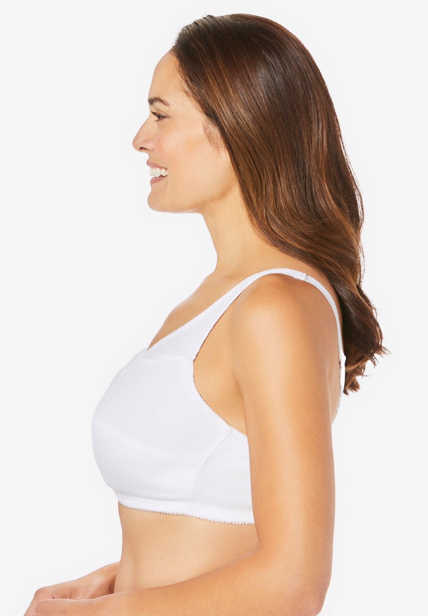 3-Pack Cotton Wireless Bra, WHITE PACK, alternate image number 2