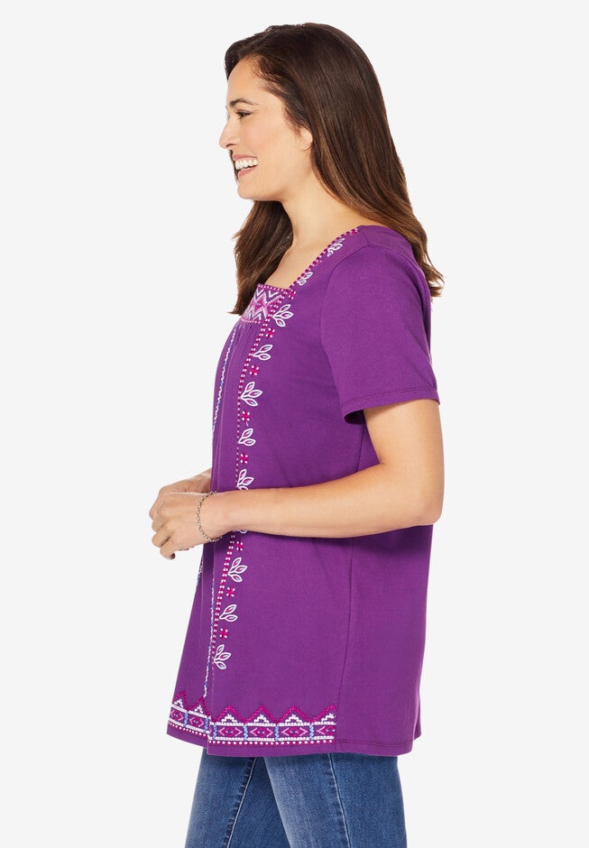 Embroidered Square Neck Tee, , alternate image number null