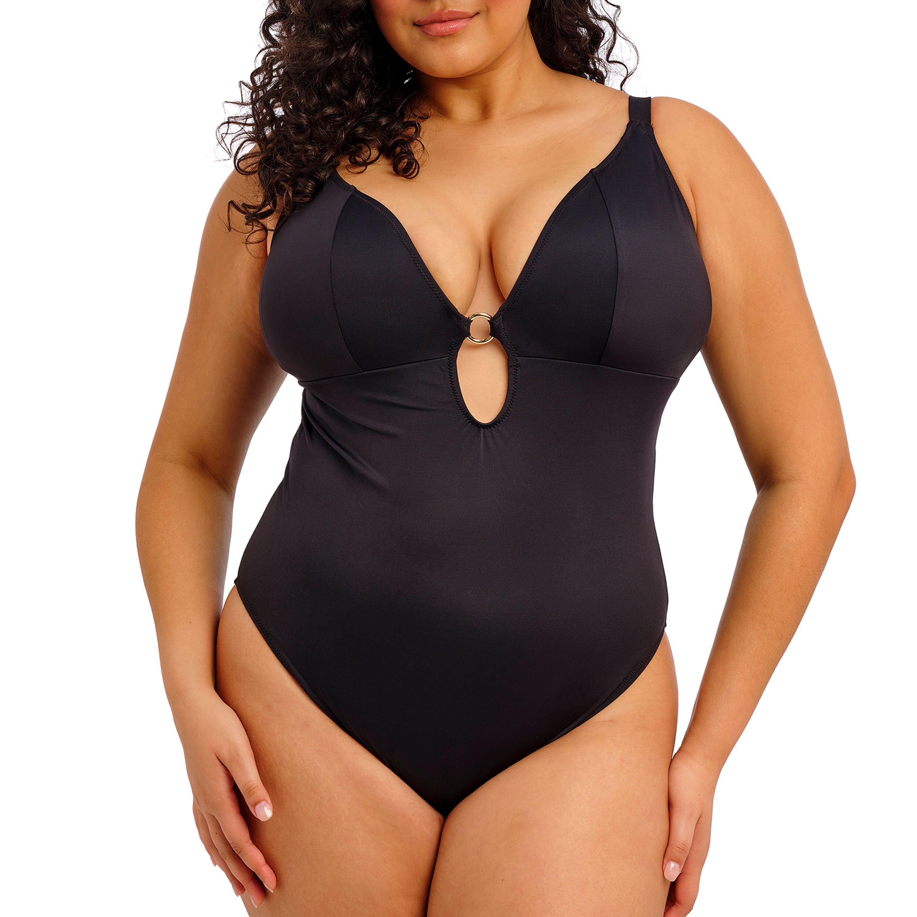 Plain Sailing Wireless Plunge Swimsuit, BLACK, hi-res image number 0