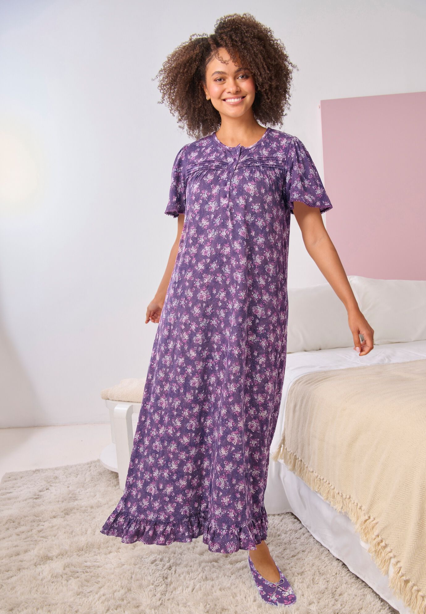 Long Floral Print Cotton Gown, , alternate image number 6