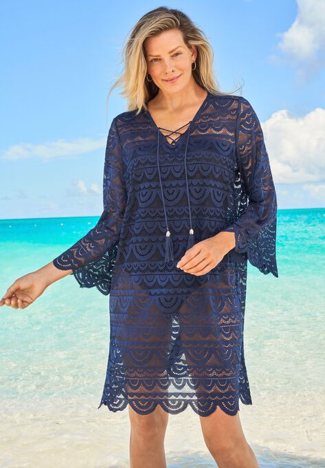 Scallop Lace Cover Up , NAVY, hi-res image number null
