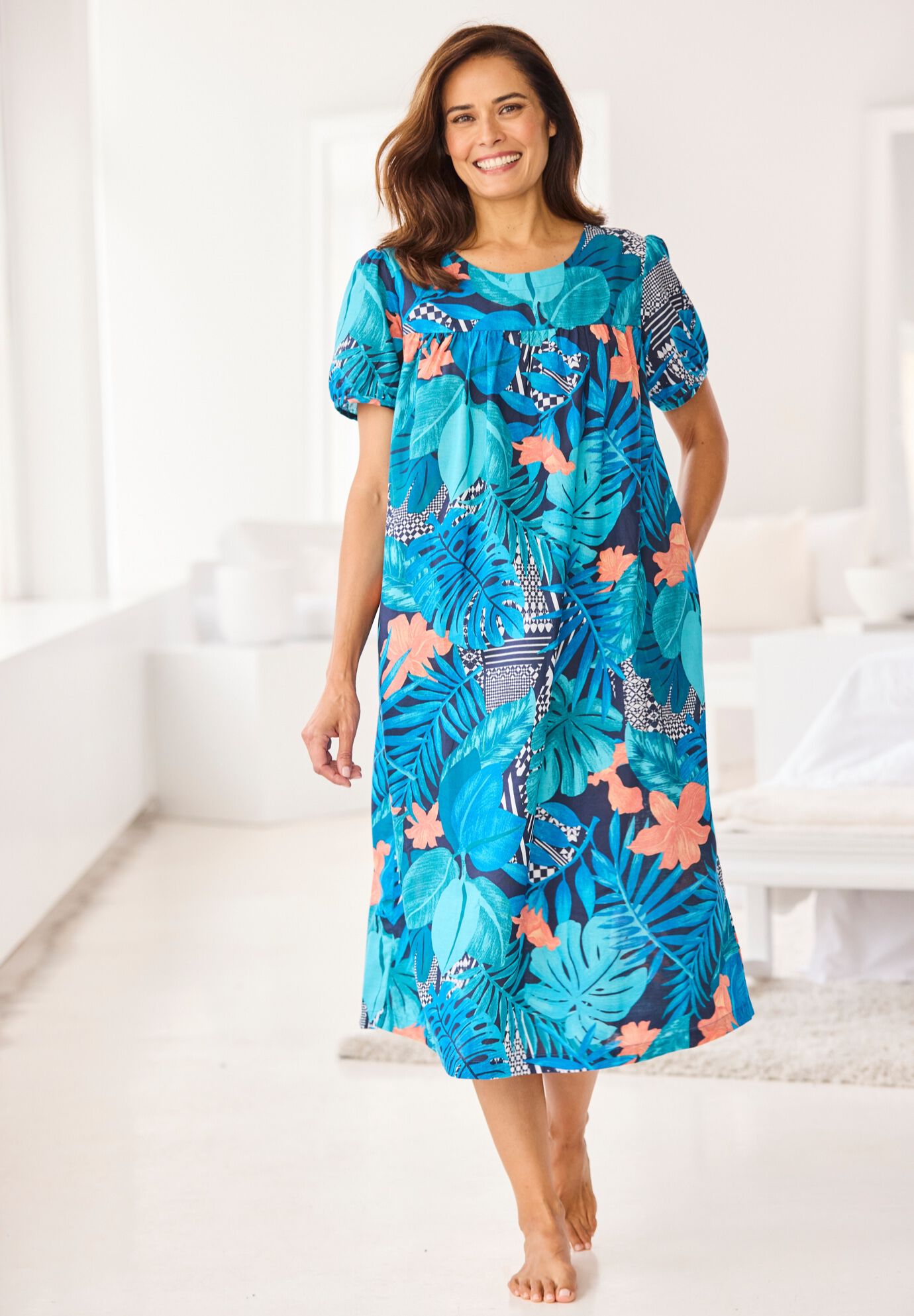 Short Print Shirred Lounger, , alternate image number 3