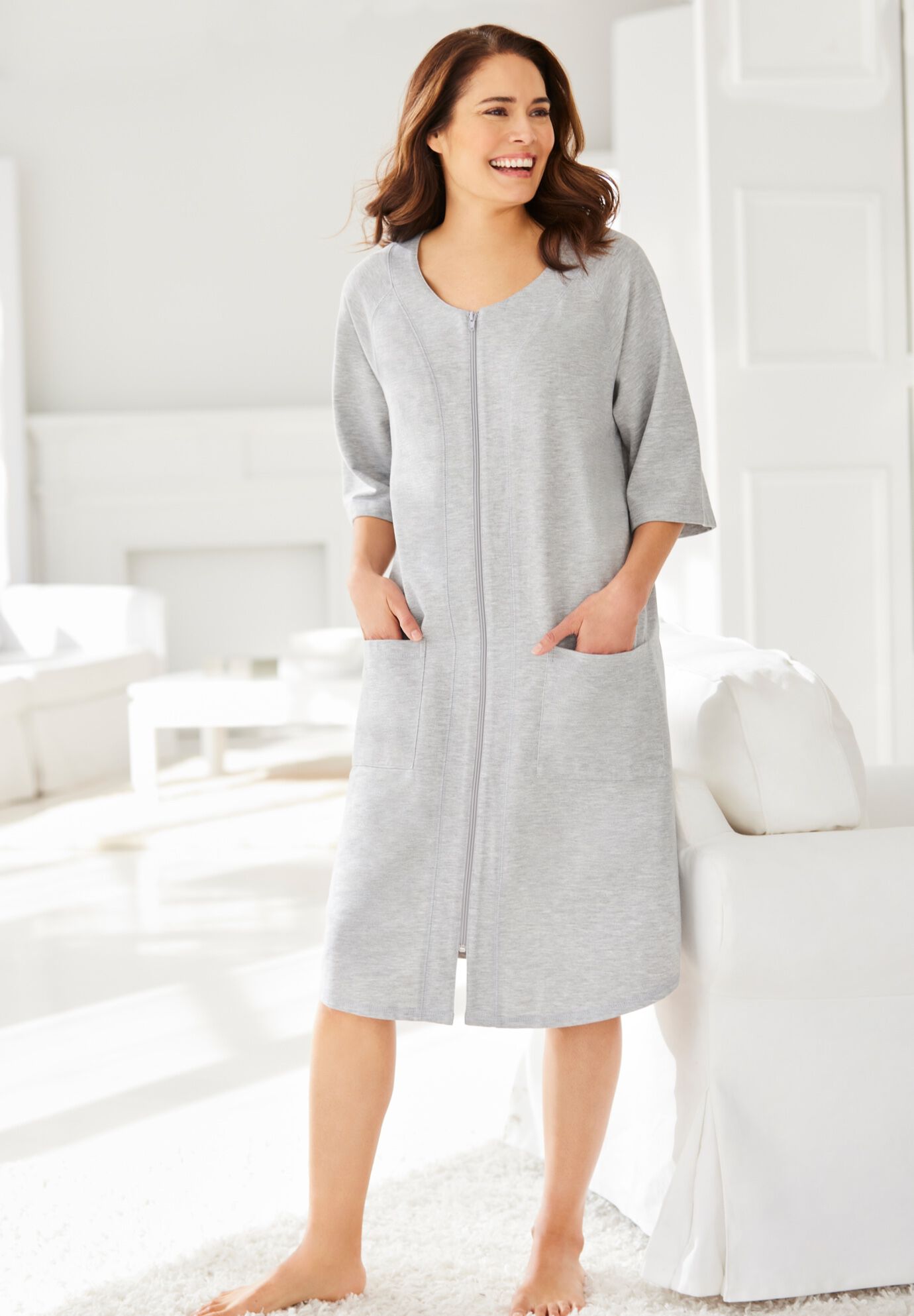 Short French Terry Zip-Front Robe, , alternate image number 4